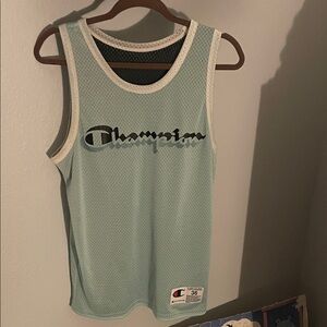 Vintage Champion Sky Blue Mesh Tank with White Accents double sided